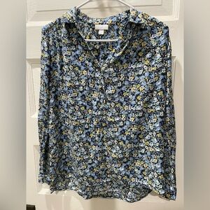 J Jill Blue and Yellow Floral Blouse, Size Small